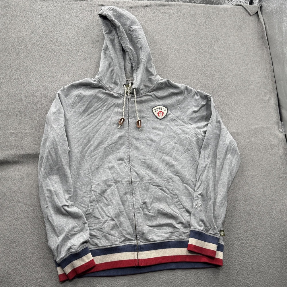 Howler Bros Hoodie Mens XL Gray Full Zip Lightweight Jersey Sweatshirt Logo